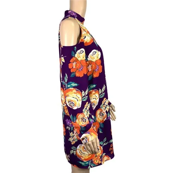 Everly Womens Dress Retro Floral Cold Shoulder Choker Collar Keyhole Small - Picture 9 of 14